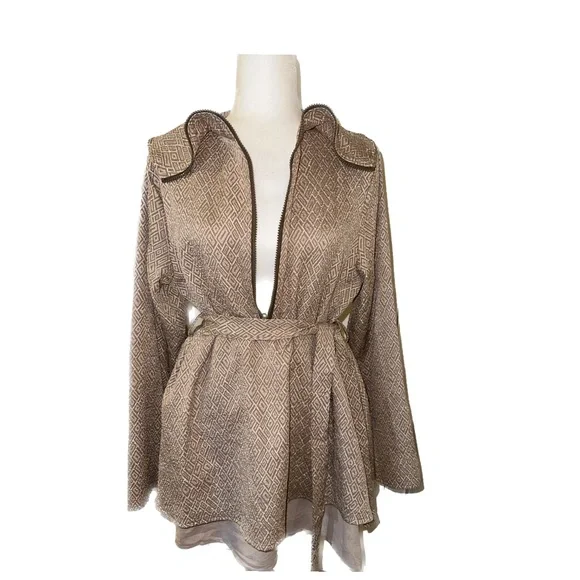 NEW - SHEIN - XL(12) | Geo Pattern Foldover Collar Layer Hem Belted Coat - Picture 2 of 11